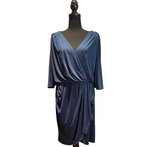 Suzi Chin for Maggy Blue Faux Wrap, V-Neck Dress, Size 12, EUC